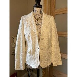 Dialogue Women's Jacket Size XS Blazer Ivory Lace Floral Embroidered W/Buttons